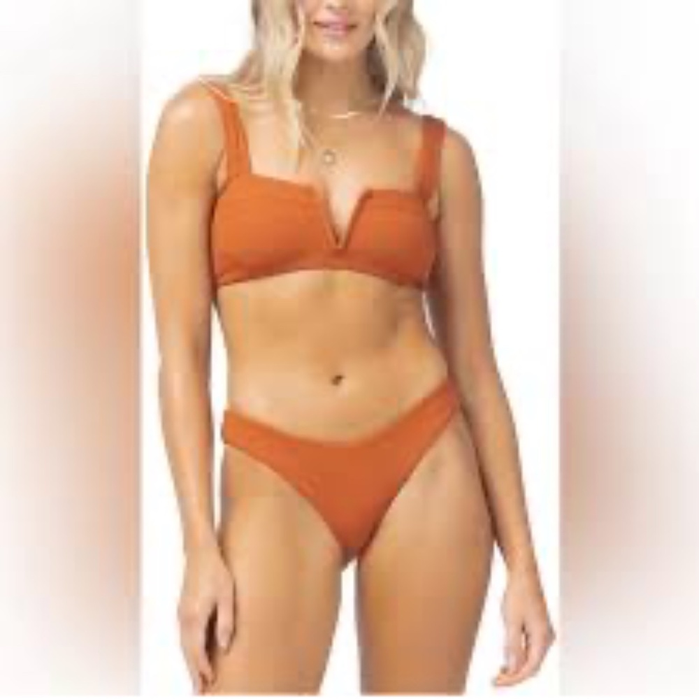 L* Space Lee Lee Ribbed Bikini Color AMBER Top and Bottom Size Large NWOT Beach - Picture 1 of 14